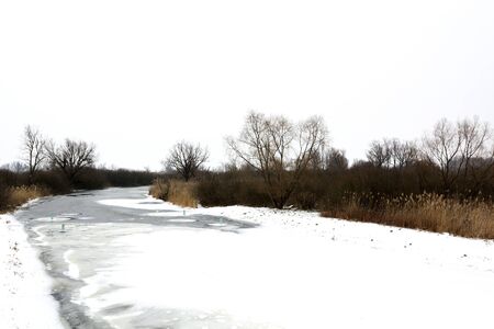 River Zala at Lake Balaton in wintertime, Hungaryの写真素材