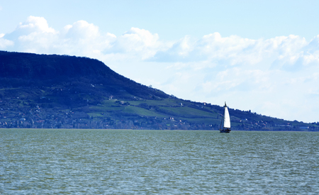 Sailing ship on Lake Balaton, Hungaryの写真素材