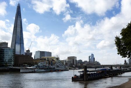 HMS Belfast cruiser on River Thames in London city in 19. September 2018. (United Kingdom)のeditorial素材