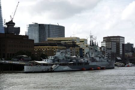 HMS Belfast cruiser on River Thames in London city in 19. September 2018. (United Kingdom)のeditorial素材