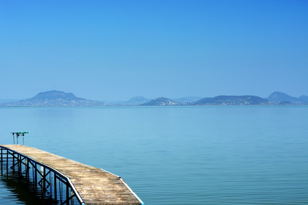 Angler pier at Lake Balaton, Hungaryの写真素材