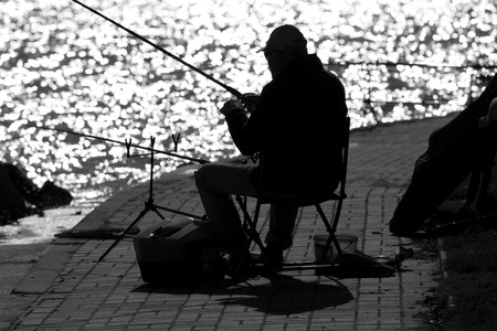 Angler at Lake Balaton, Hungaryの写真素材