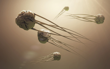 Digital 3D illustration of viruses floating in the liquid spaceの写真素材