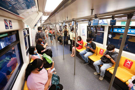 Thai people use the BTS to go to work.After there was no new person infected with the corona virus