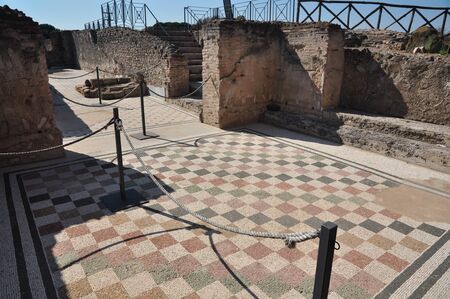 Archaeological site of the Roman Villa of the Quintiles. Detail of mosaic flooringの写真素材