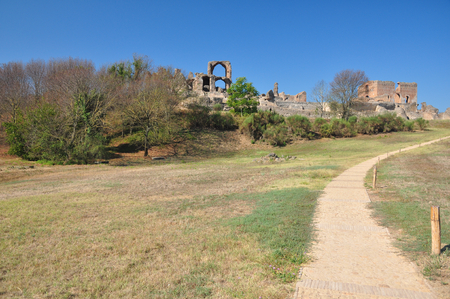Archaeological site of Roman Villa of Quintiles, Rome, Via Appia Antica. At the beginning of the visitの写真素材