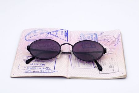 Sunglasses on passportの写真素材