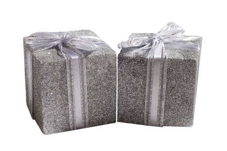 2 silver decorated presentsの写真素材