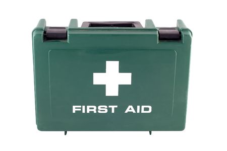 a free standing green plastic first aid boxの写真素材