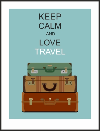 Vintage travel luggage background and slogan "Keep calm and love travel"のイラスト素材