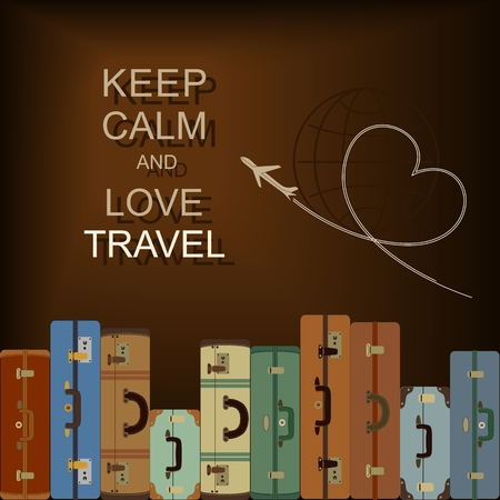 Vector background with suitcases and slogan "Keep calm and love travel"のイラスト素材
