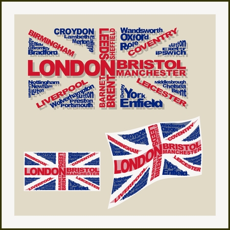 UK flag made ??of words major cities. Conceptのイラスト素材
