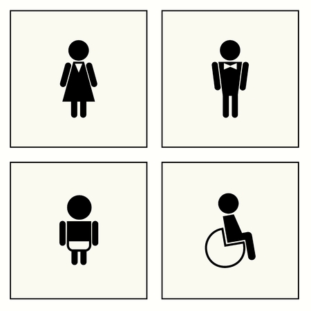 vector restroom icons: disability, lady, man, childのイラスト素材