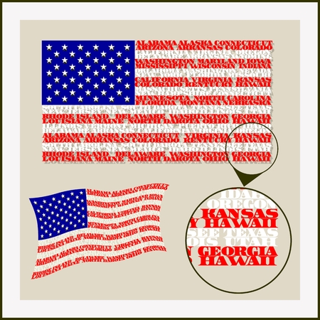 U.S. flag is made of words state names. conceptのイラスト素材