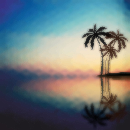 Palm trees against the evening sunset. Psychedelic  blurred landscapeのイラスト素材