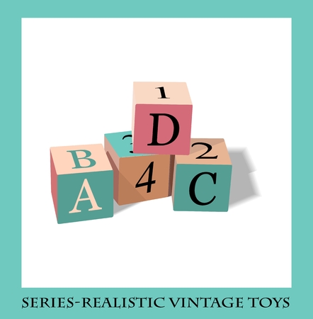 Alphabet blocks, Series-Realistic vintage toysのイラスト素材