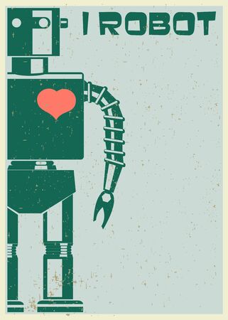 Robot With Heart On Chest, retro posterのイラスト素材