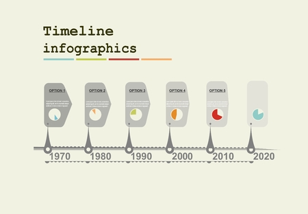 Timeline Infographic with diagrams and graphics in flat design styleのイラスト素材