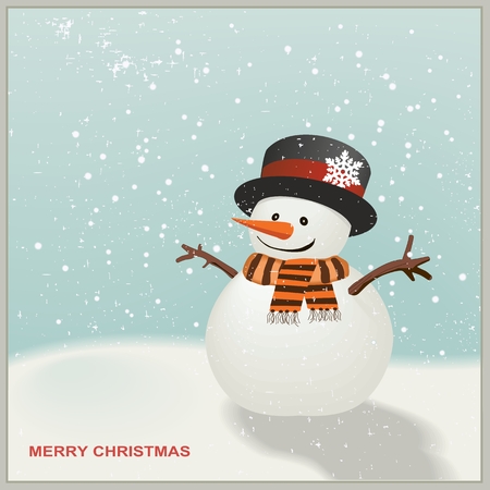 Christmas Snowman with hat and striped scarfのイラスト素材