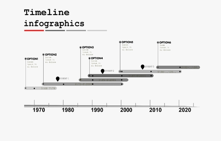 Monochrome Timeline Infographic with diagrams and graphics in flat design styleのイラスト素材