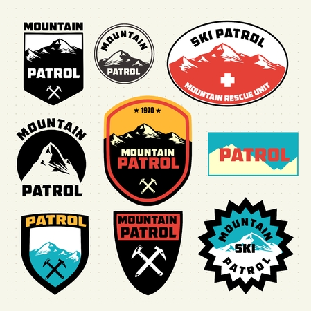 Set of ski patrol mountain badges and logo patchesのイラスト素材