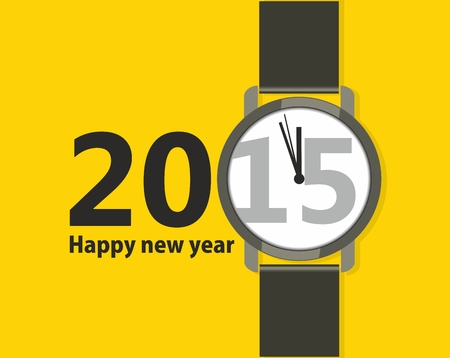 Minimalistic Creative poster with a wristwatch Happy New Year. Flat designのイラスト素材