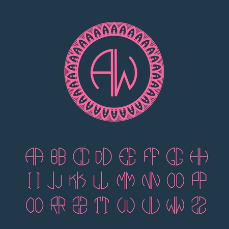 Set  template letters to create monograms of two letters in scribed in a circle in Art Nouveau styleのイラスト素材