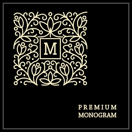 Stylish  vintage graceful monogram,  emblem template , Elegant line art logo design in Art Nouveau styleのイラスト素材