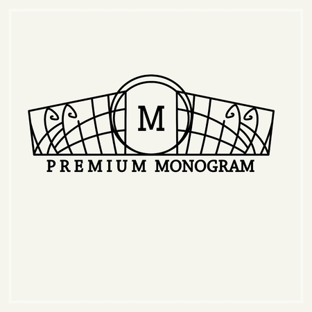 Stylish  vintage graceful monogram,  emblem template , Elegant line art logo design in Art Nouveau styleのイラスト素材