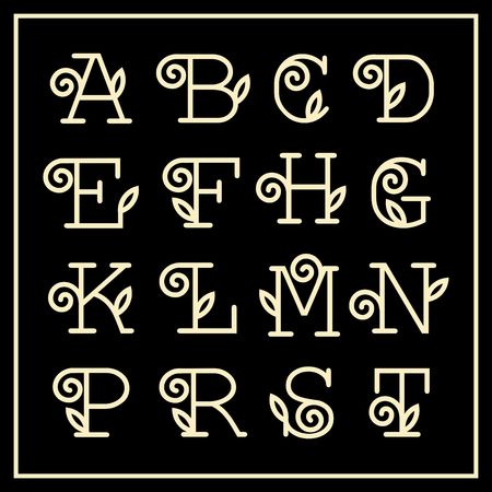 Vintage Art Nouveau floral font for  monogram and icon. Lineart.のイラスト素材