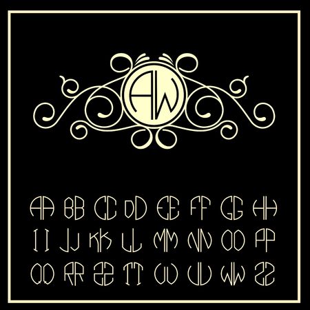 Stylish and graceful floral monogram design ,  line art iconのイラスト素材