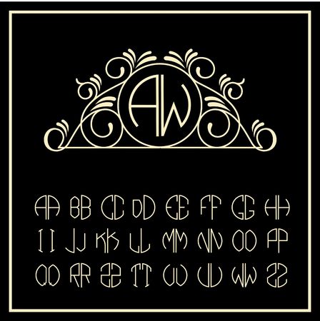 Stylish and graceful floral monogram design ,  line art iconのイラスト素材