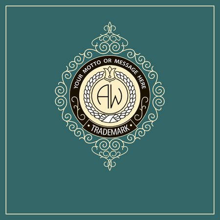 Beautiful calligraphic monogram emblem template. Frame ornament line icon designのイラスト素材