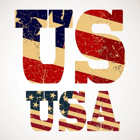 Vintage lettering US and USA flag of the United Statesのイラスト素材