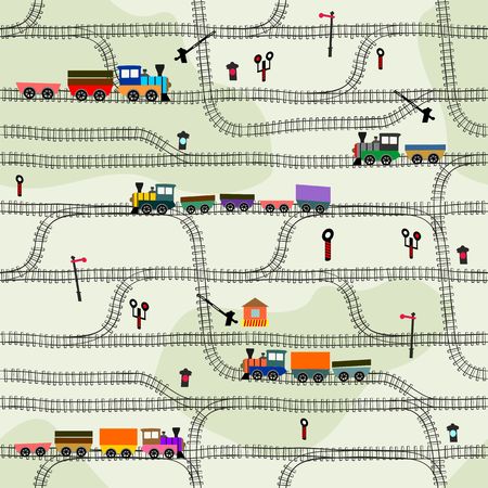 Funny kids seamless pattern railway with locomotivesのイラスト素材