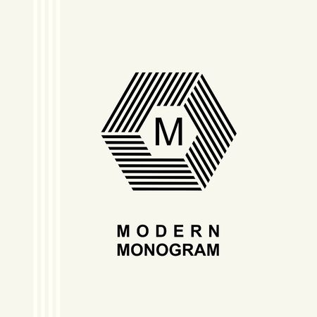 Modern monogram, emblem. Hexagon, cube of the parallel stripes.のイラスト素材