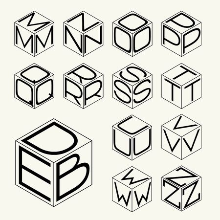 Set 2 template of the letters inscribed in the three sides of the cube, hexagon. のイラスト素材