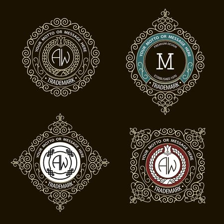 Beautiful Set. Calligraphic monogram emblem template. Premium elegant frame ornament line logo designのイラスト素材