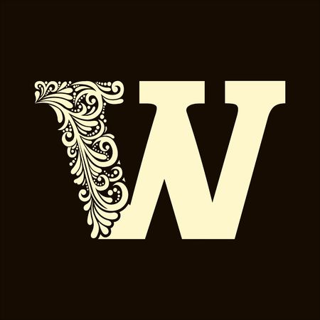Elegant capital letter W  in the style of the Baroque. To use monograms, logos, emblems and initials.のイラスト素材
