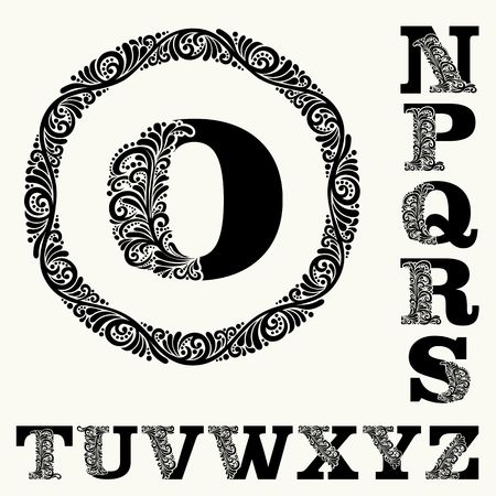 Beautiful floral monogram in Baroque style and a set 2 of capital lettersのイラスト素材