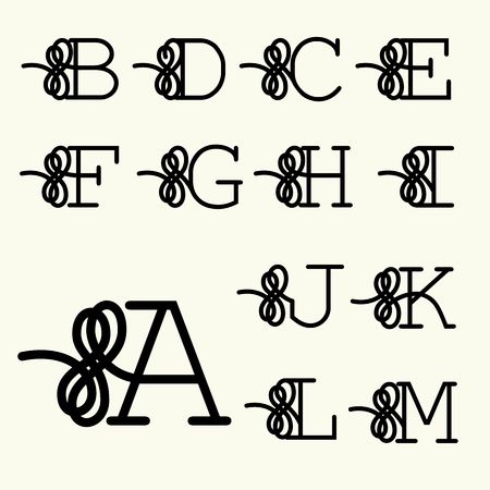 Set Capital Letter for Monograms and Logos. Beautiful Filigree Font.のイラスト素材