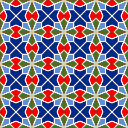 Geometric seamless  pattern  white Turkish, Moroccan, Portuguese  tiles, Azulejo, Arabic ornament.のイラスト素材