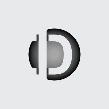 Capital letter D. Made of wide white stripes Overlapping with shadows. Logo, monogram, emblem trendy design.のイラスト素材