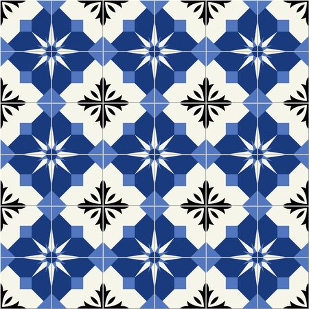 Gorgeous seamless  pattern  white Turkish, Moroccan, Portuguese  tiles, Azulejo, Arabic ornament.のイラスト素材