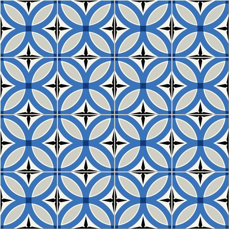 Gorgeous seamless  pattern  white Turkish, Moroccan, Portuguese  tiles, Azulejo, Arabic ornament. Islamic art.のイラスト素材