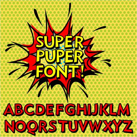 Cool Pop Art Font, Alphabet. Comic Book Style.のイラスト素材