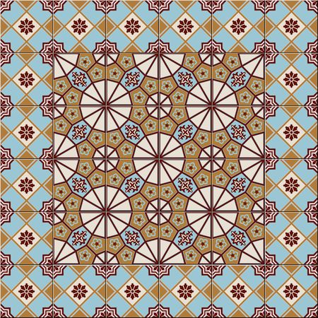 Vintage seamless  pattern from. Moroccan, Portuguese, Azulejo tiles and border, retro ornaments.  Template for interior designのイラスト素材