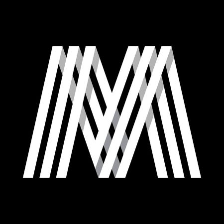 Capital letter M. Made of of three white stripes Overlapping with shadows. , monogram, emblem trendy design.のイラスト素材