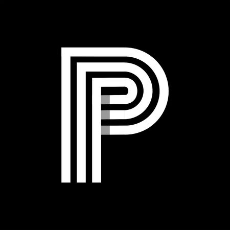 Capital letter P. Made of of three white stripes Overlapping with shadows. , monogram, emblem trendy design.のイラスト素材