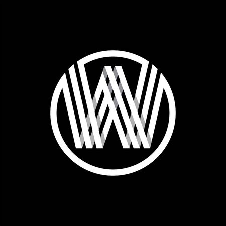 W capital letter made of of three white stripes enclosed in a circle . Overlapping with shadows monogram, , emblem. Trendy design.のイラスト素材